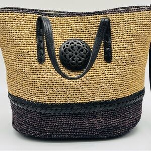 Brighton Tan and Black Woven Tote Crossbody Bag